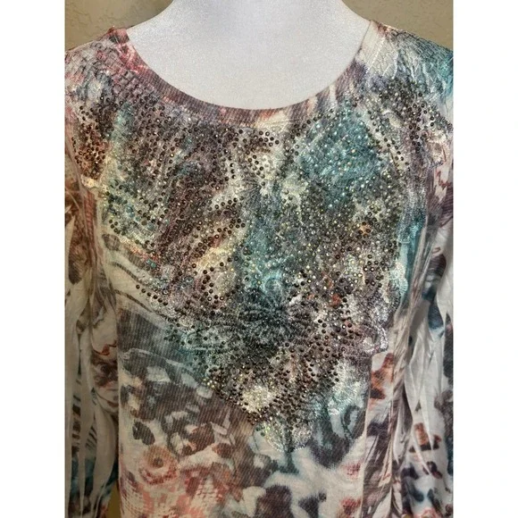Reba Southwestern Boho Embellished Tunic Top, XL - Picture 3 of 9
